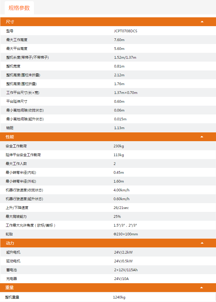 廣西升降平臺JCPT0708DCS規(guī)格參數(shù)